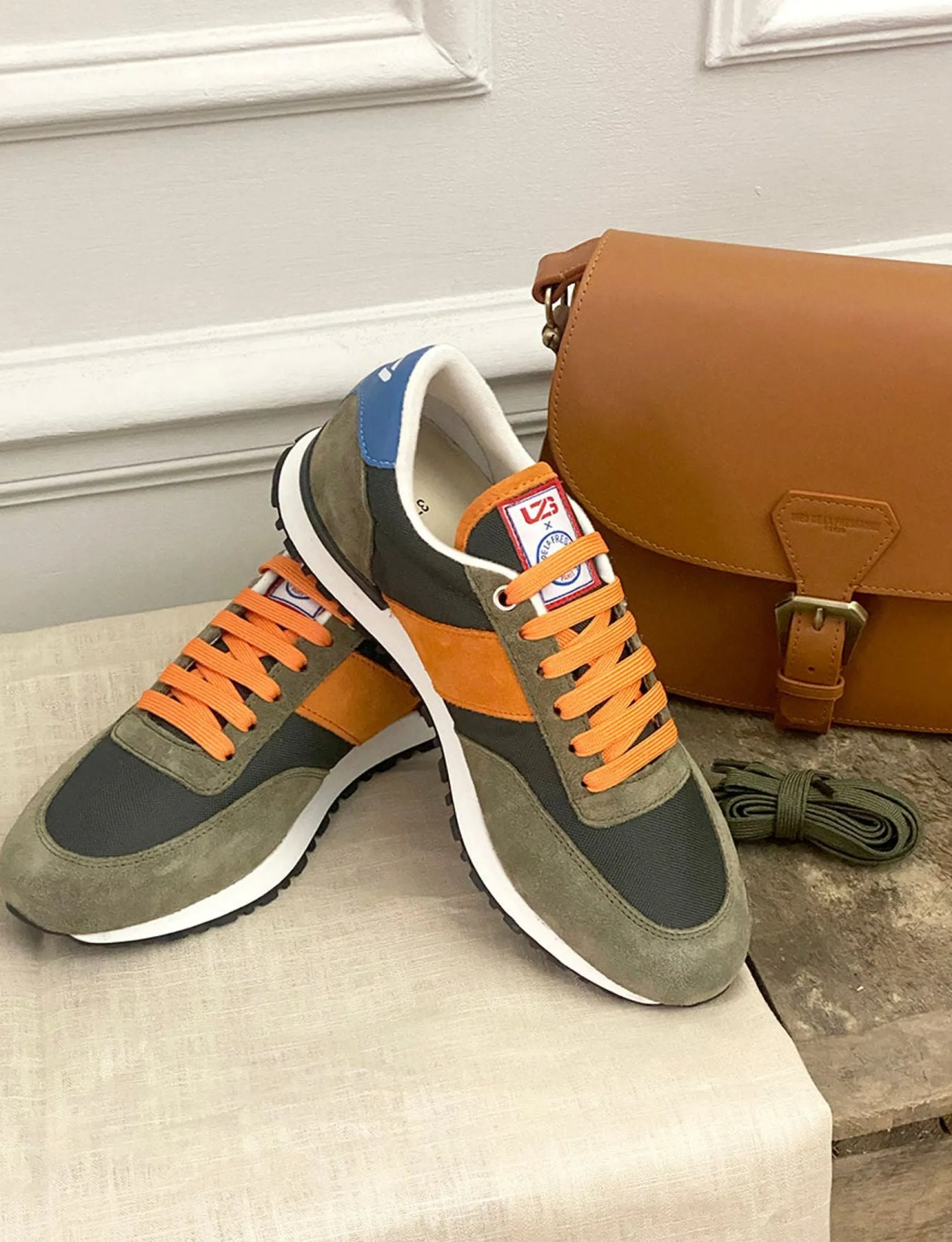 77" UZS x Ines Unisex Khaki/Orange/Blue Sneakers