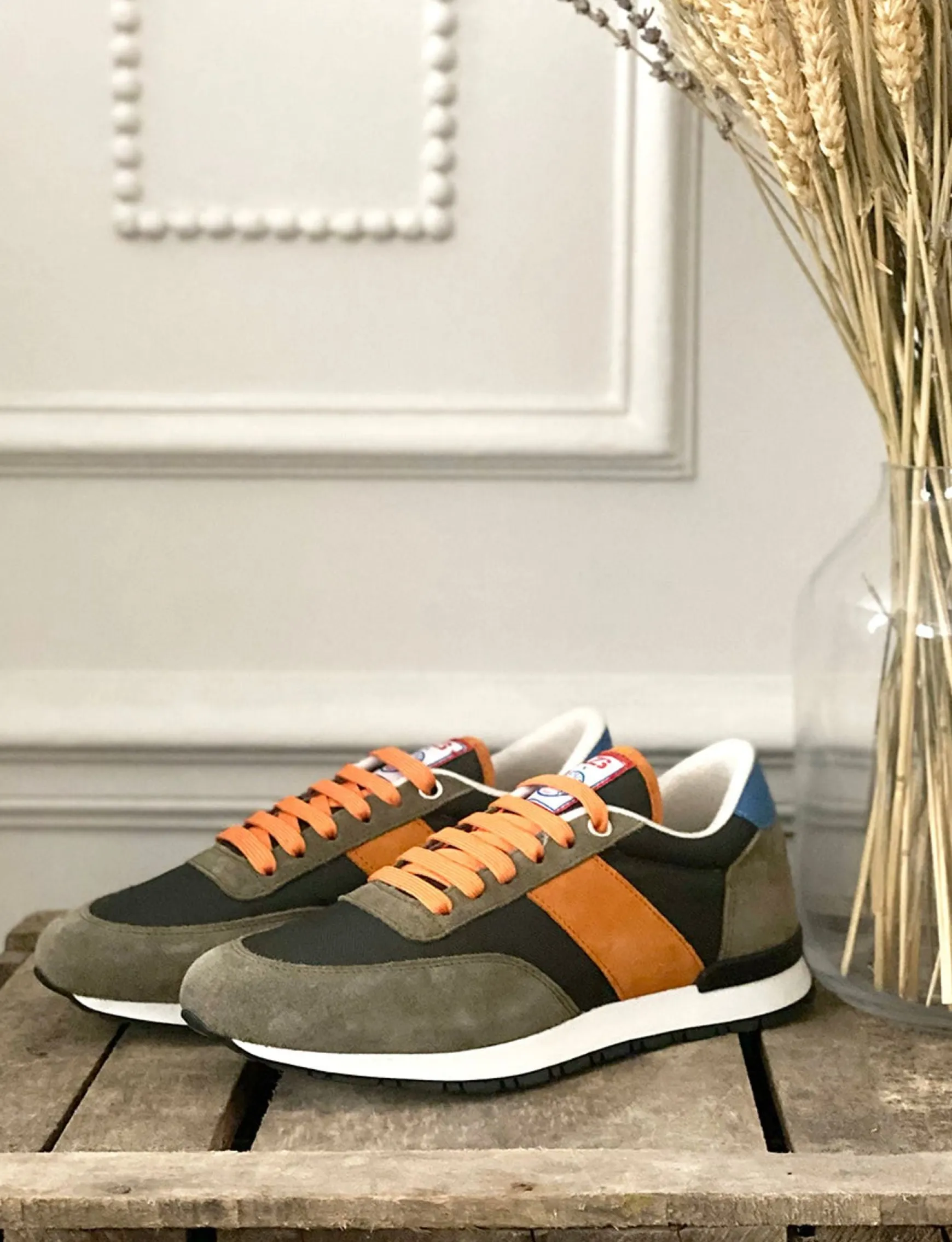 77" UZS x Ines Unisex Khaki/Orange/Blue Sneakers