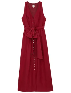 Ambre long dress in raspberry linen