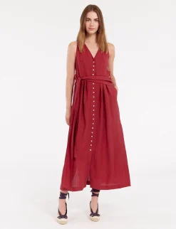 Ambre long dress in raspberry linen
