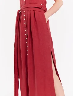 Ambre long dress in raspberry linen