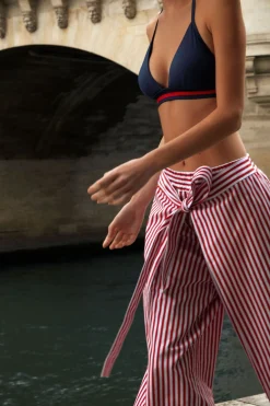 Arrow, plain blue women's swimming costume top, Ines x Vilebrequin