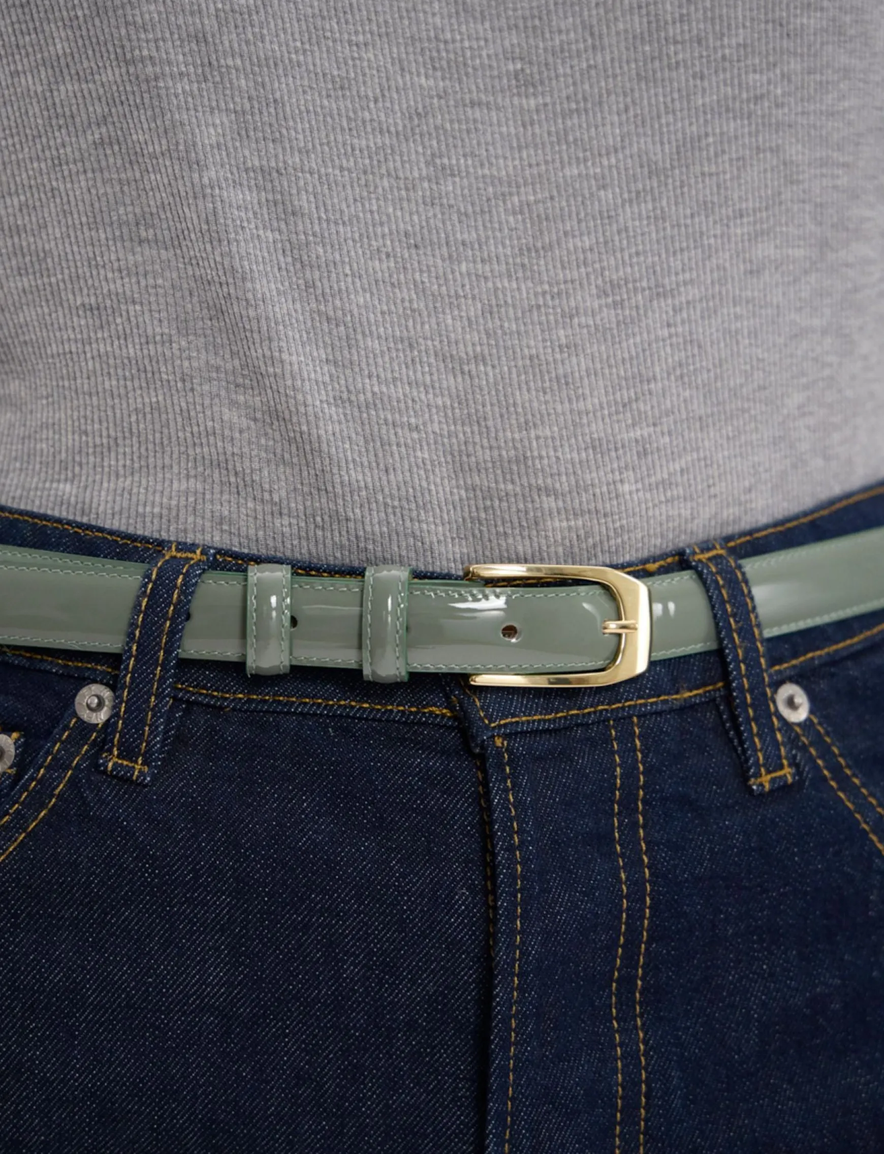 Aurelia almond green patent leather belt