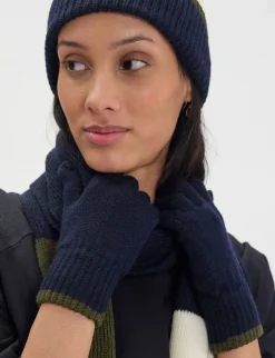 Bahia gloves in navy knit, khaki mesh