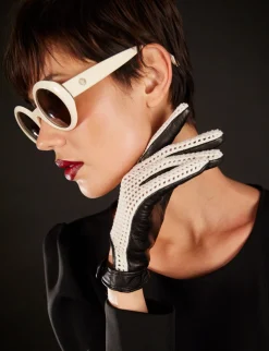 Black leather and cotton gloves