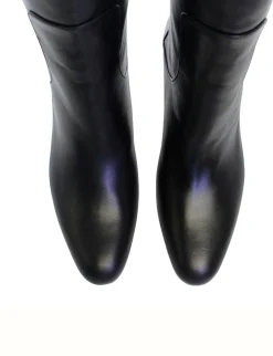 Black leather heeled boot