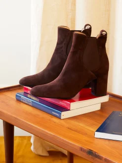 Brown suede ankle boot with heel