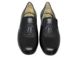 Callie embroidered loafer in black leather