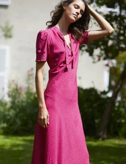 Cerise long pink print dress