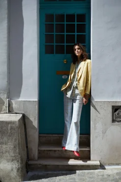 Charlotte blue and orange checked trousers