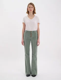 Charlotte trousers in almond green smooth velvet