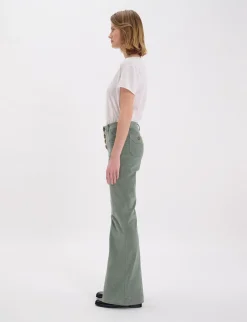 Charlotte trousers in almond green smooth velvet
