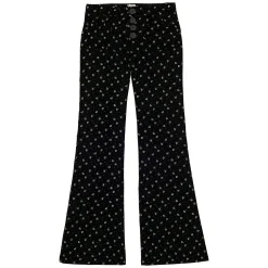 Charlotte trousers in smooth black velvet with gold print