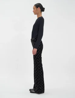 Charlotte trousers in smooth black velvet with gold print