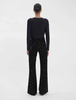 Charlotte trousers in smooth black velvet with gold print