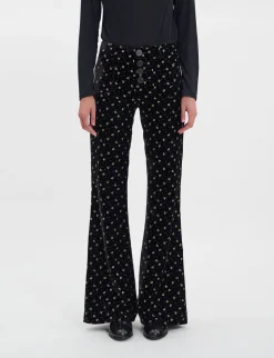 Charlotte trousers in smooth black velvet with gold print