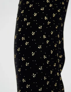 Charlotte trousers in smooth black velvet with gold print