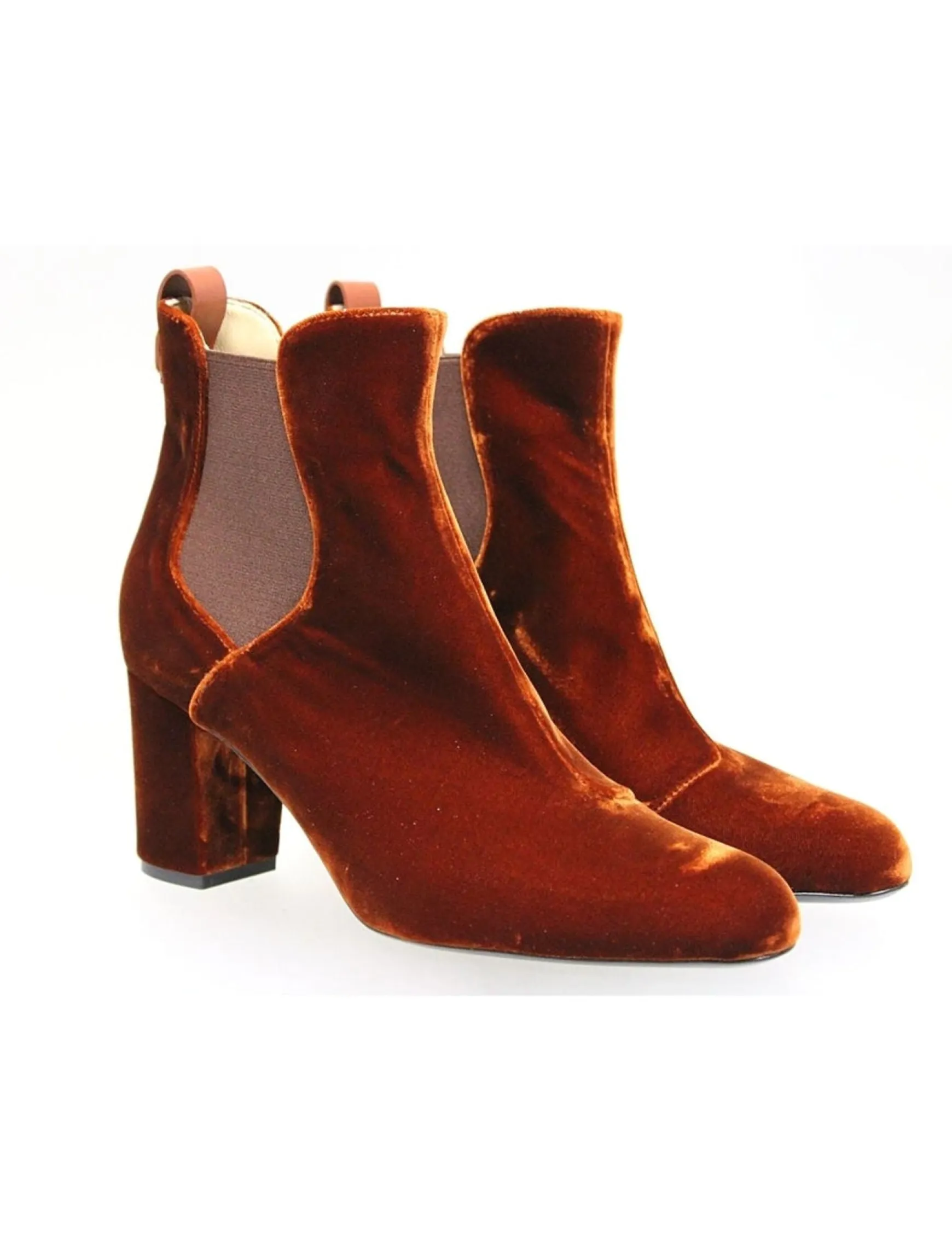 Chelsea boots with heel, copper velvet