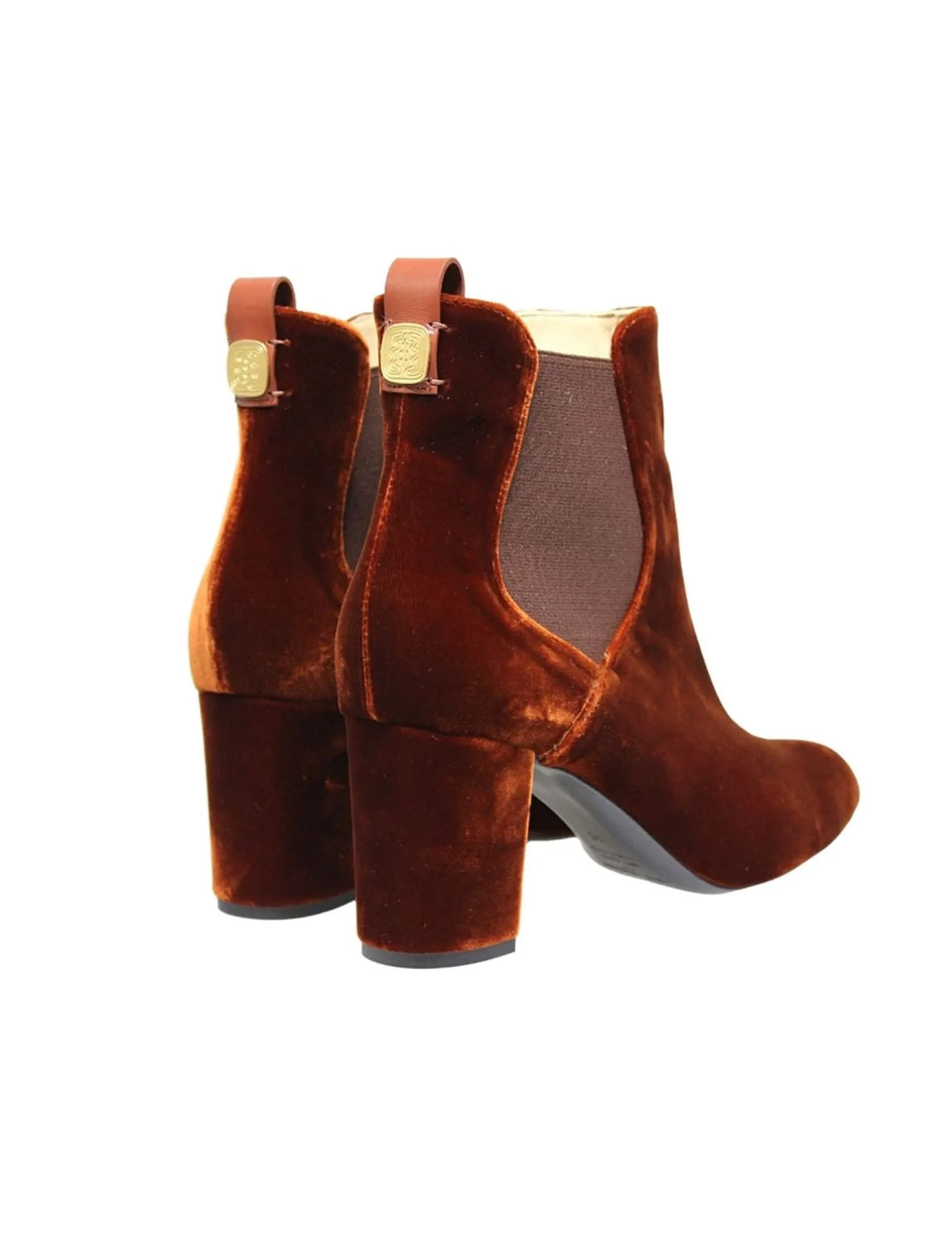 Chelsea boots with heel, copper velvet