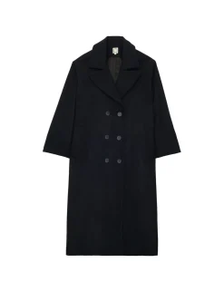 Denise navy and black herringbone wool coat