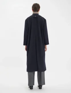 Denise navy and black herringbone wool coat