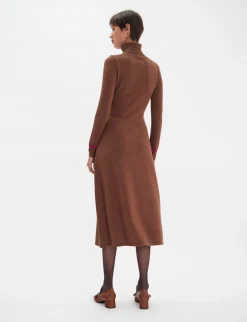 Divine brown turtleneck dress with fuchsia trim
