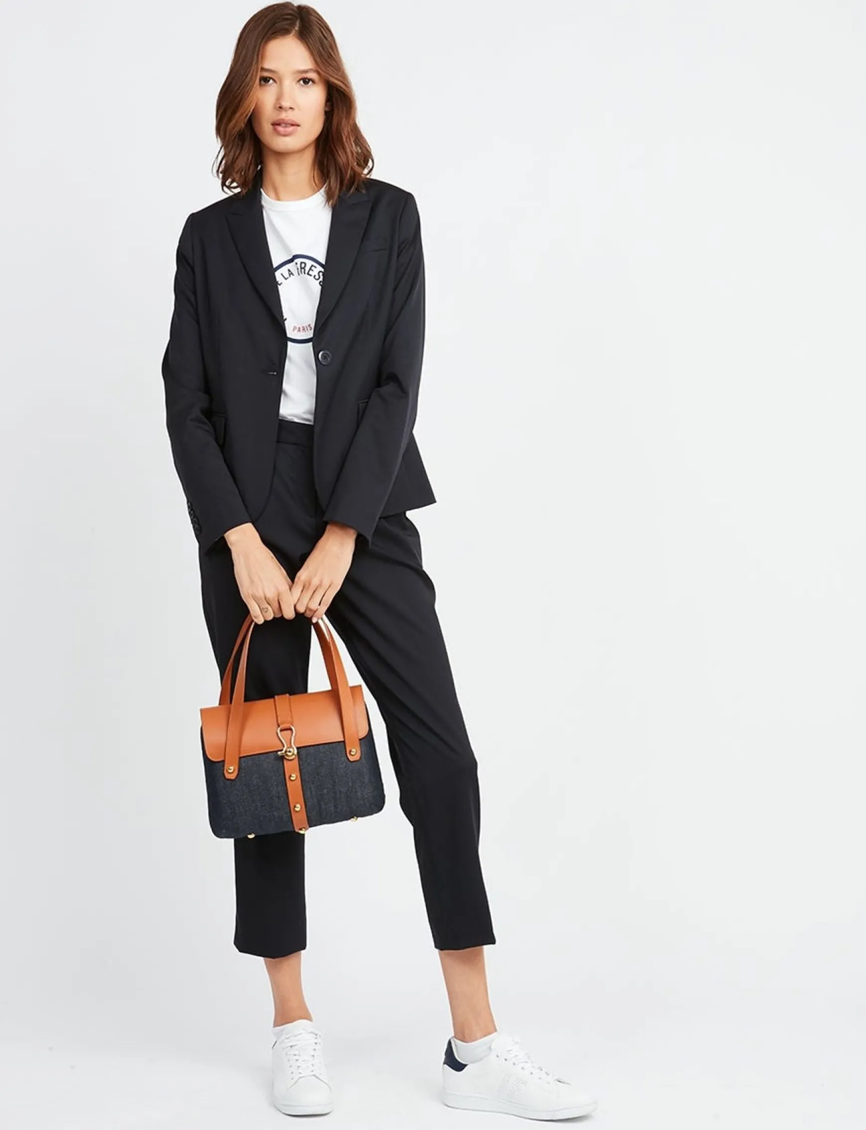 Désiré denim and leather basket