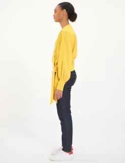 Elena yellow loose-fit crepe blouse