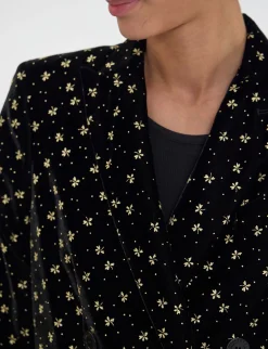 Ezio jacket in black smooth velvet with gold print