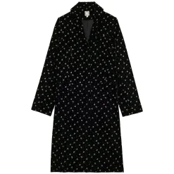 Franck coat in smooth black velvet with gold print