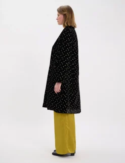 Franck coat in smooth black velvet with gold print