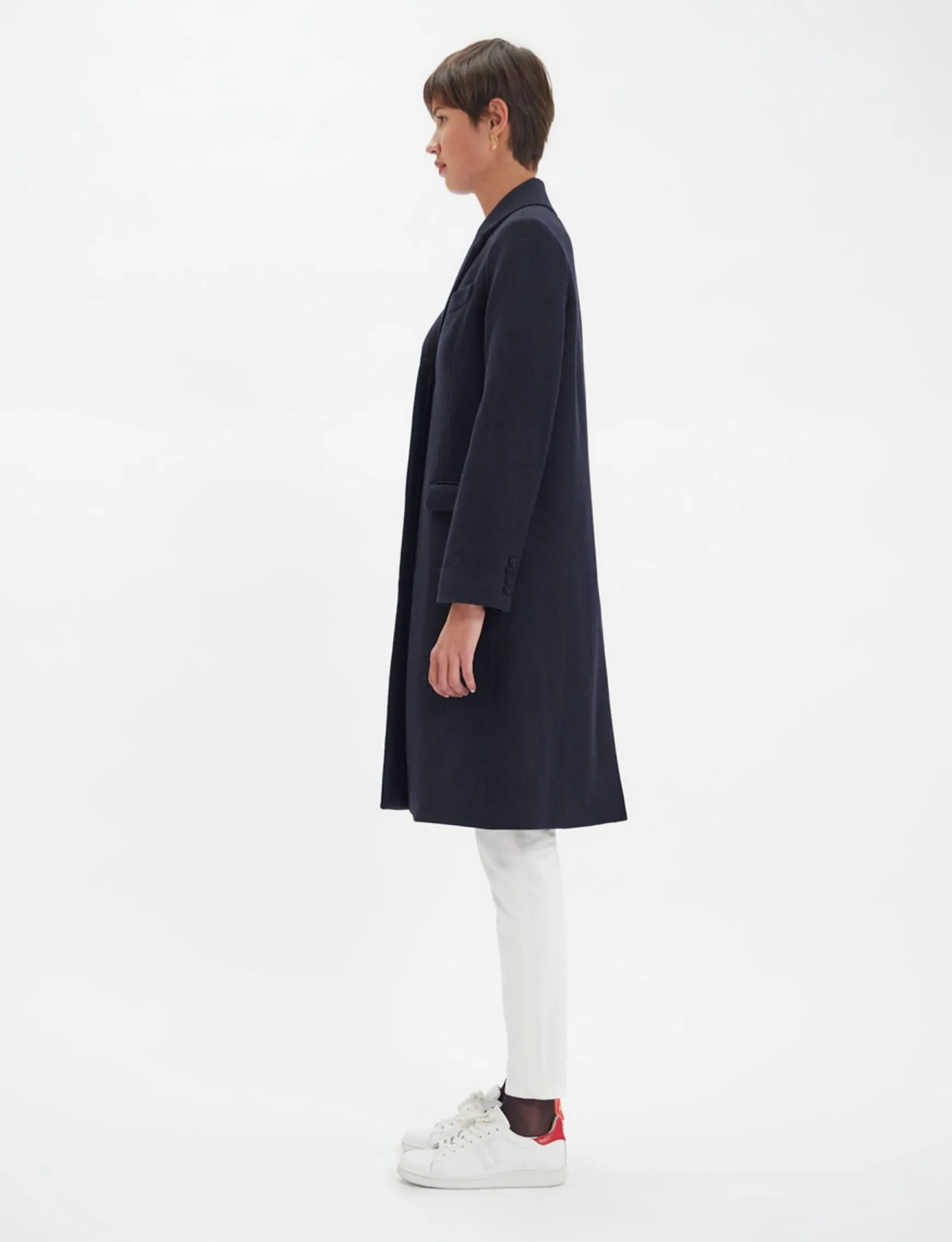 Franck navy and black herringbone wool coat