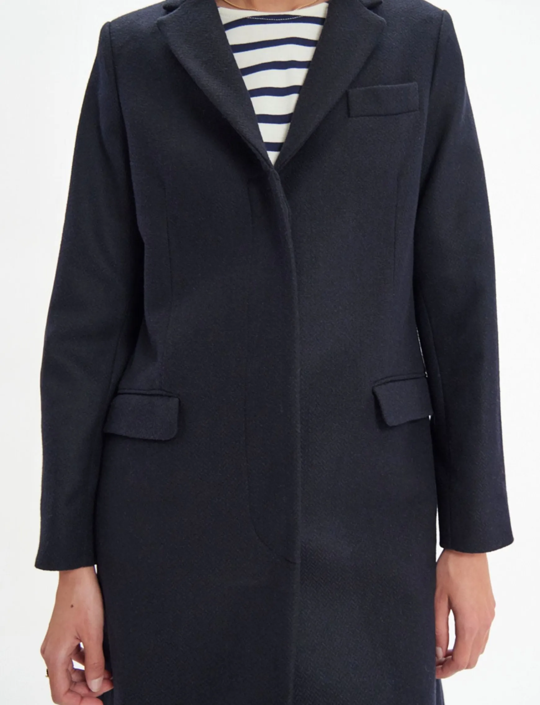 Franck navy and black herringbone wool coat