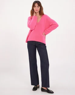Fuchsia V-neck jumper with hammered sleeves x Notshy