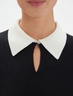 Gabby dress in black merino wool, white cuffs