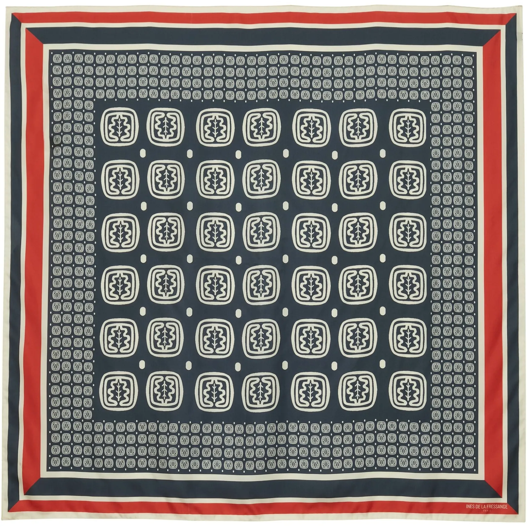 Lewis silk scarf, slate-blue and red oak leaf motif