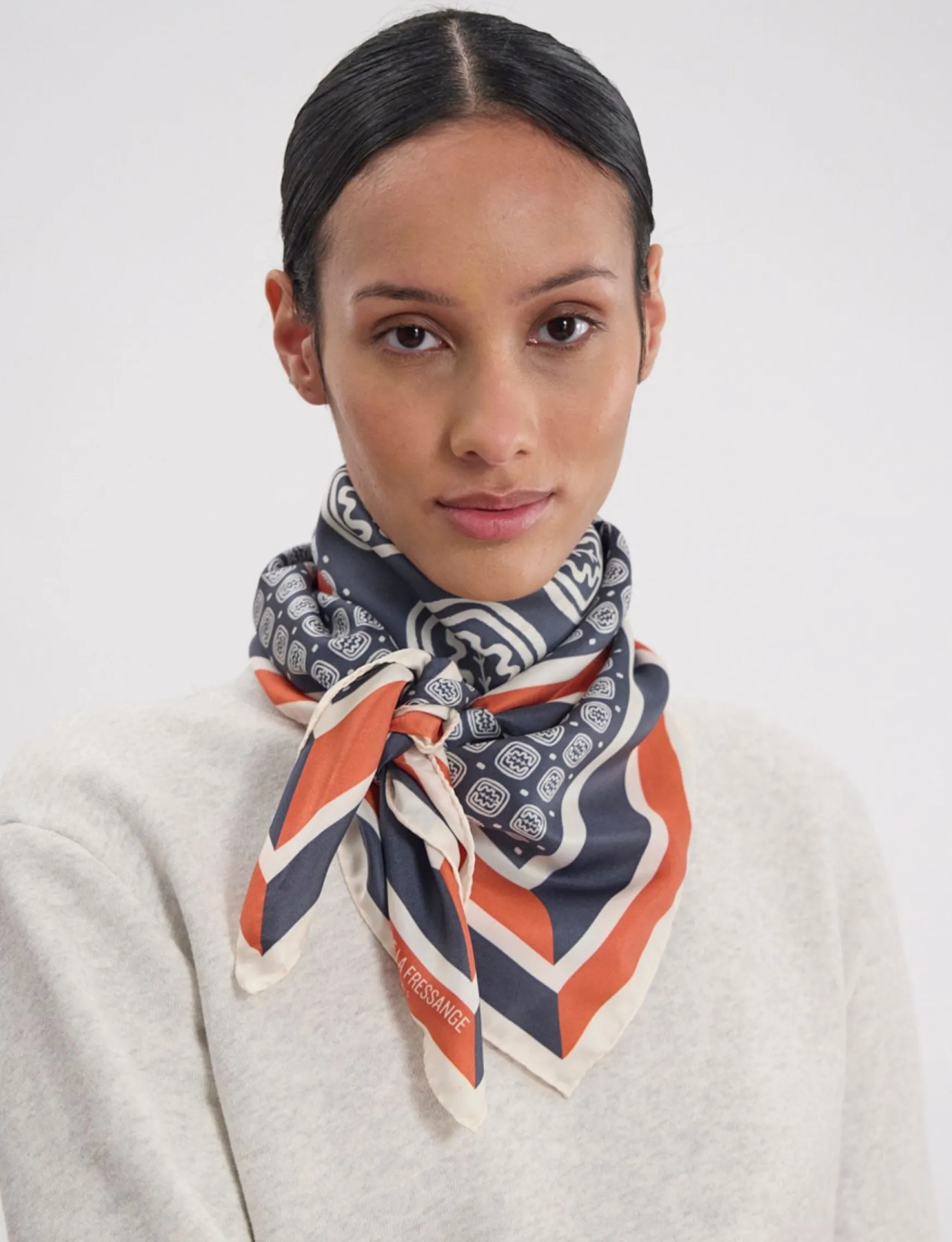 Lewis silk scarf, slate-blue and red oak leaf motif