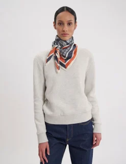 Lewis silk scarf, slate-blue and red oak leaf motif