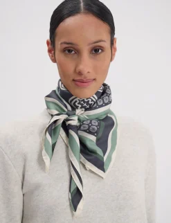 Lewis silk scarf, slate-blue and green oak leaf design
