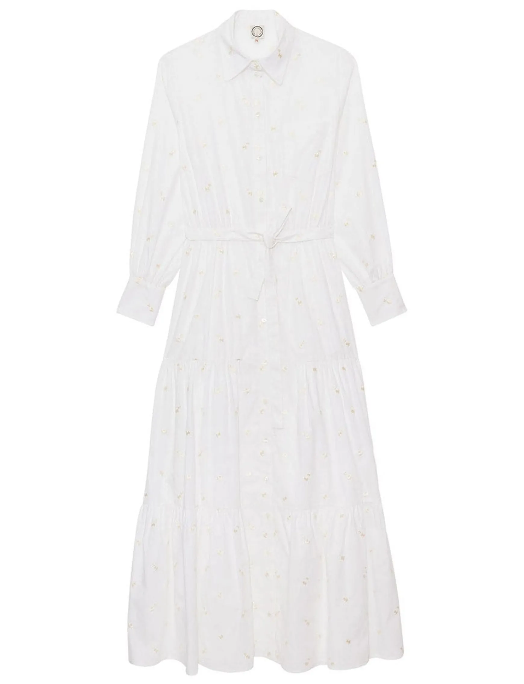 Léna long dress with white ruffles and embroidered fabric