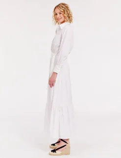 Léna long dress with white ruffles and embroidered fabric