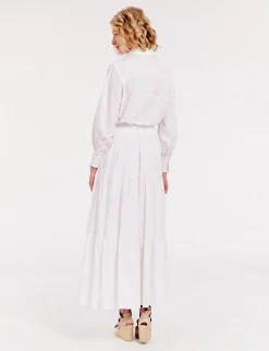 Léna long dress with white ruffles and embroidered fabric