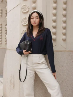 Marcia bag in black leather with tricolour trim