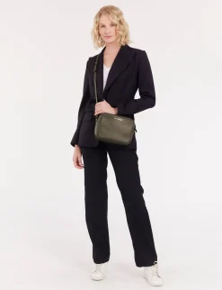 Marcia bag in khaki leather with navy trim