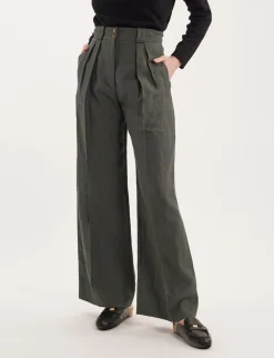 Marlène trousers in dark green linen