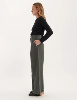 Marlène trousers in dark green linen