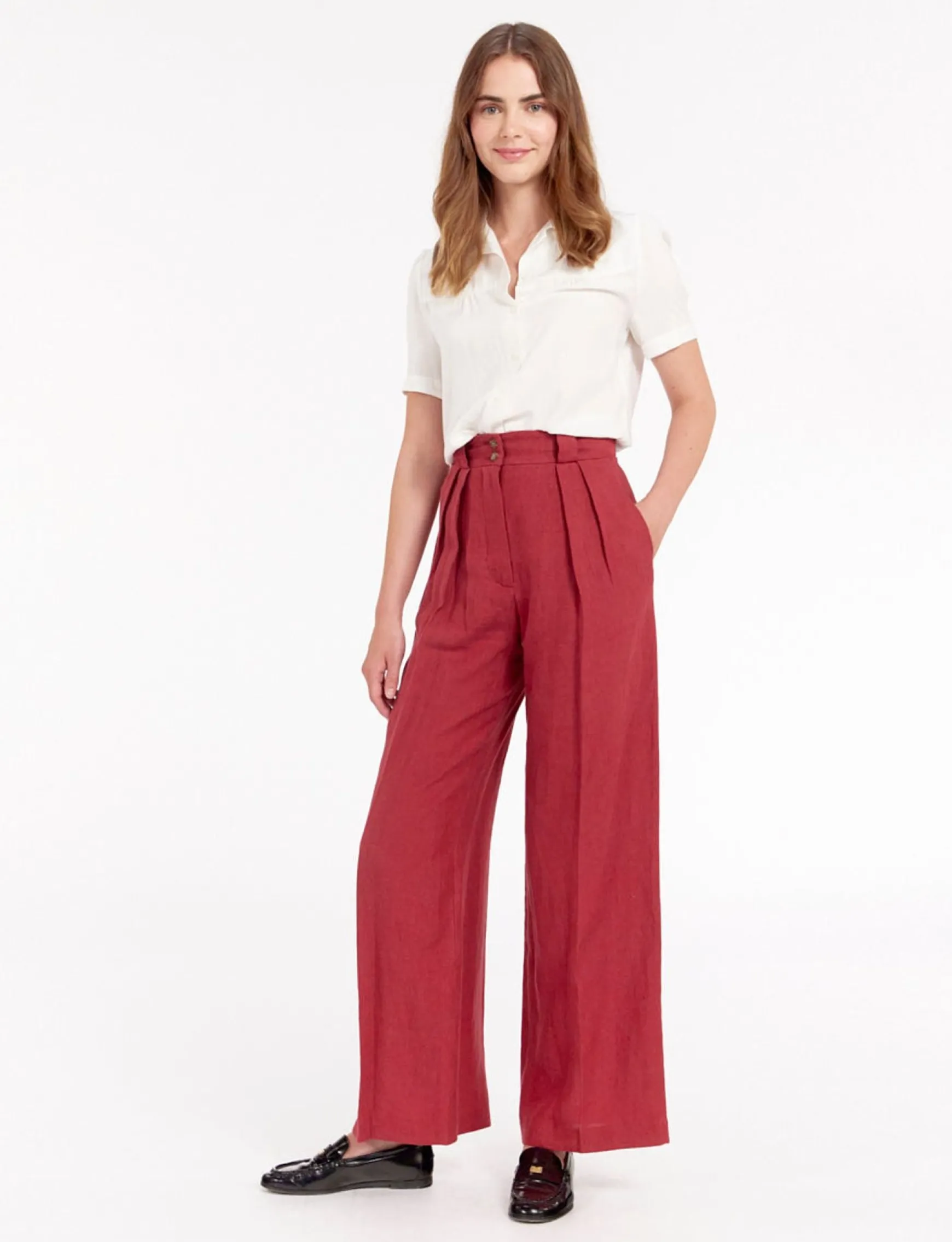 Marlène trousers in raspberry linen
