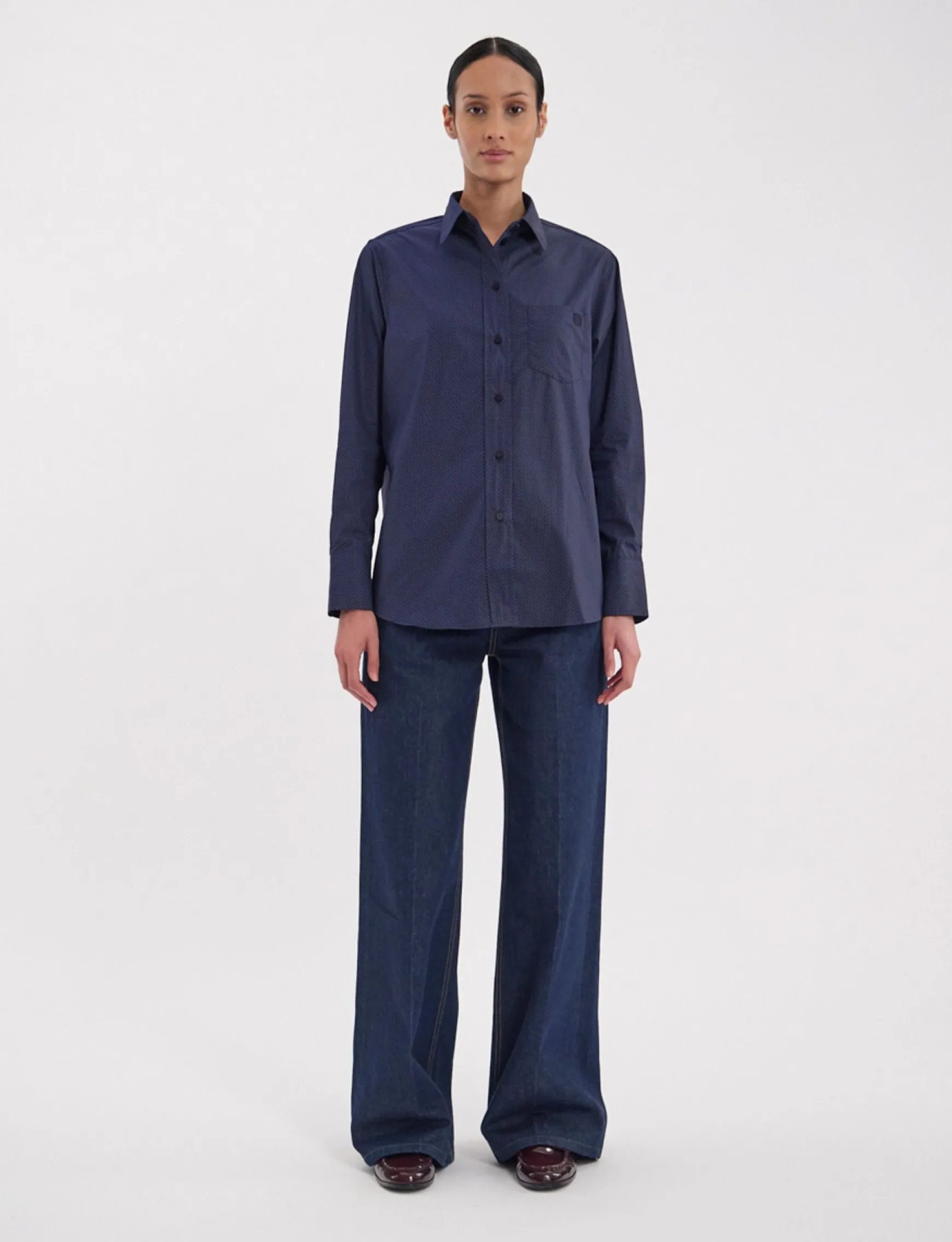 Maureen navy cotton patterned shirt