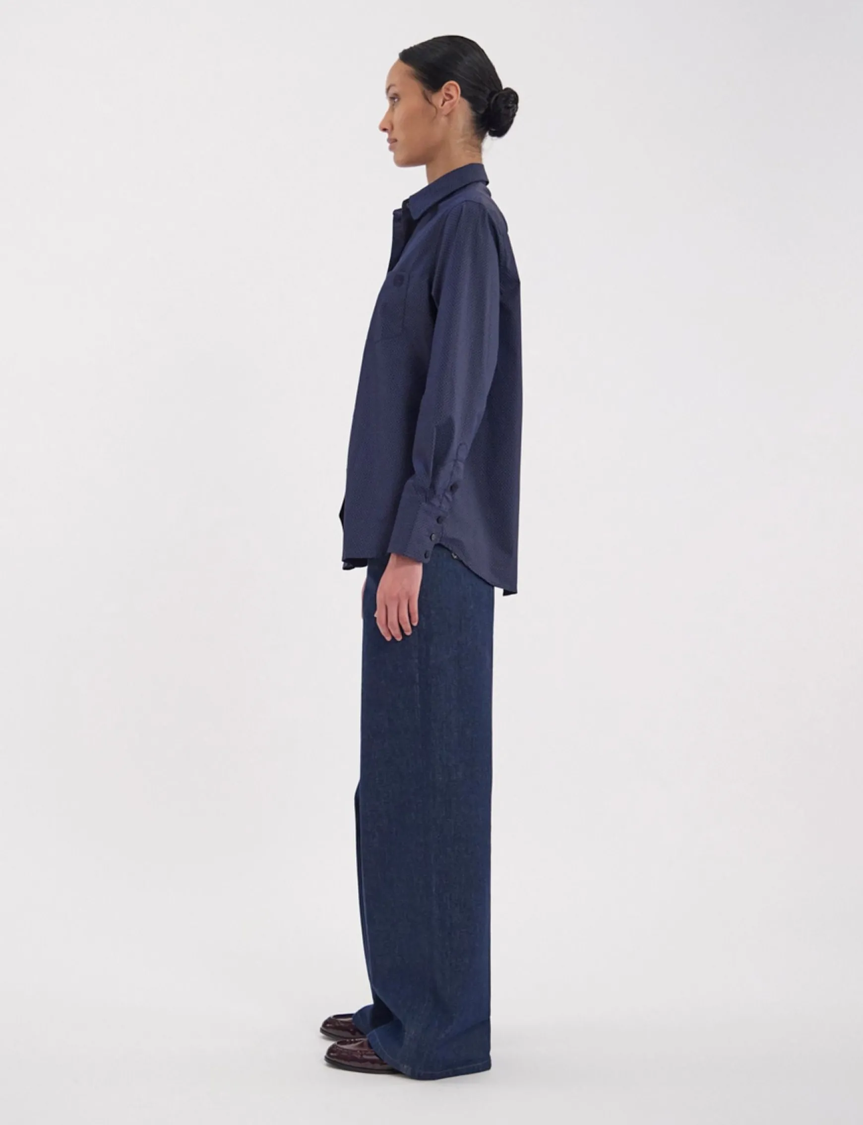 Maureen navy cotton patterned shirt