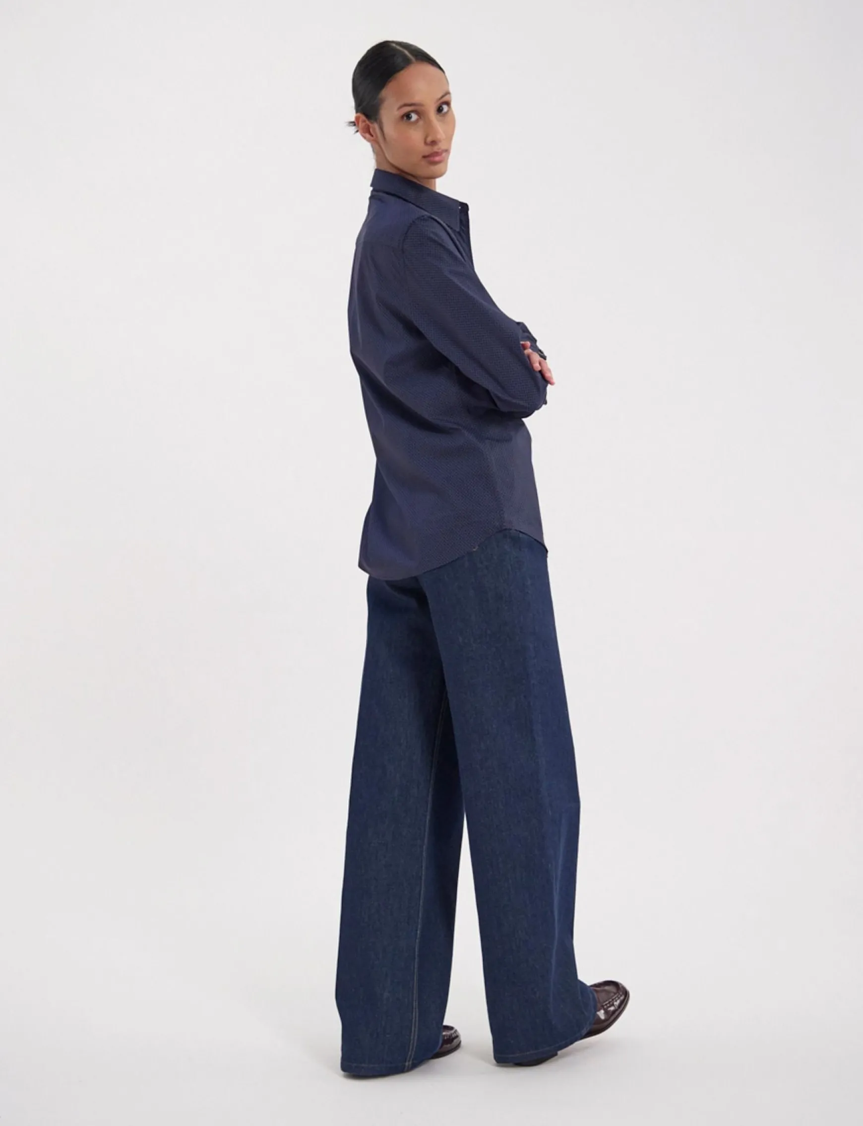 Maureen navy cotton patterned shirt